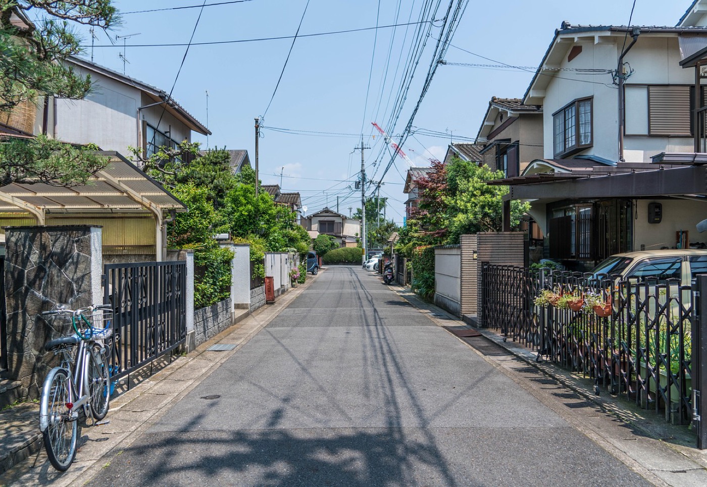 A quiet residential street in a Japanese town