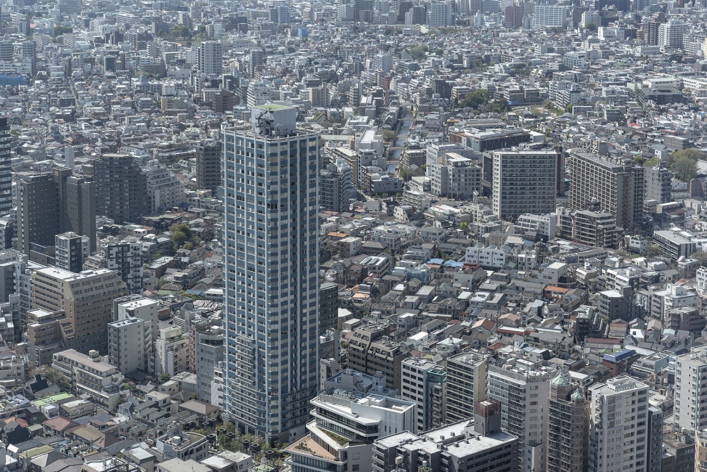 A business district skyline in Japan